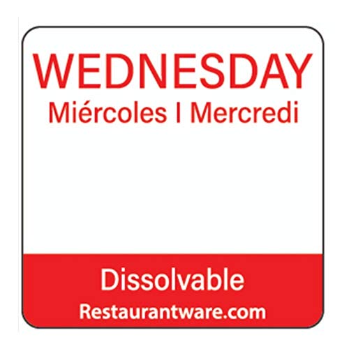 Restaurantware RW Smart 1 Inch x 1 Inch Food Rotation Labels 500 Dissolvable Food Safety Labels - Premium Trilingual Red Paper Day Of The Week Labels For Food Storage Or Prep Wednesday - style: Wednesday