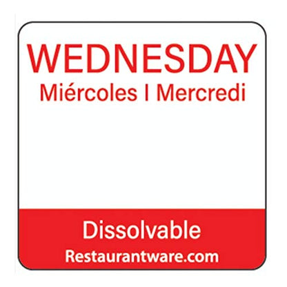 Restaurantware RW Smart 1 Inch x 1 Inch Food Rotation Labels 500 Dissolvable Food Safety Labels - Premium Trilingual Red Paper Day Of The Week Labels For Food Storage Or Prep Wednesday - style: Wednesday