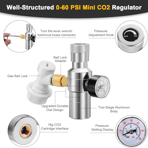Ball Lock Keg Tap Faucet & Dual Hold Stable 0-60PSI CO2 Regulator Set, Stainless Steel Core Self-Closing Beer Faucet & Portable Beer Keg Regulator with Ball Lock Quick Disconnect for Homebrew