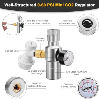 Ball Lock Keg Tap Faucet & Dual Hold Stable 0-60PSI CO2 Regulator Set, Stainless Steel Core Self-Closing Beer Faucet & Portable Beer Keg Regulator with Ball Lock Quick Disconnect for Homebrew