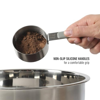 Calphalon Prime Measuring Cups, 4-Piece Stainless Steel Measuring Cup Set with Taupe Silicone Handles, Accurate Kitchen Measuring Tools for Dry & Liquid Ingredients - color: Taupe w/ Silicone (Prime - Measuring Cups), size: Measuring Cups (Set of 4)
