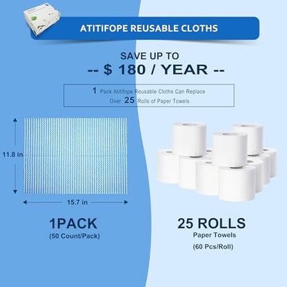 Multi-Use Reusable Cloths for Kitchen, Bathroom & Car | Heavy Duty Wipes All Purpose Cleaning Cloths - style: 50 Count (Pack of 2)