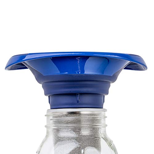 Kitchen Canning Funnel – Collapsible Silicone Food Funnel for Wide Mouth and Regular Mason Jars – Flexible Use for Coffee, Liquid, Jam, Cooking, Baking, Crafts - Blue - color: Blue