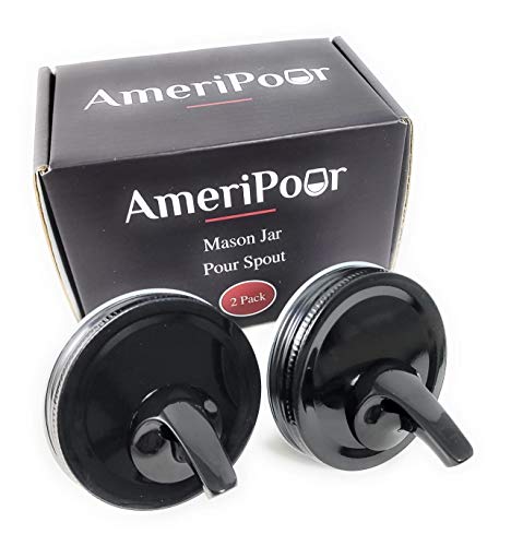 Black - Mason Jar Pour Spout - Regular Mouth - For Moonshine And Whiskey - Made 100% In The USA. Free Flow Mason Jar Spouts That Don't Leak. No Cracks, Just A Perfect Pour Everytime. 2 Pack - size: Black - Regular Mouth