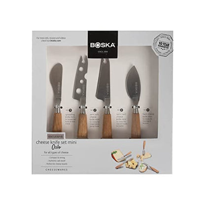 BOSKA Stainless Steel Mini Cheese Knives - Oslo for All Types of Cheese - Multi-Functional Cheese Slicer - Handheld Slicer - Silver Non-Stick - Dishwasher Safe - for Kitchen Cooking - style: 4 Piece Mini Cheese Knife Set