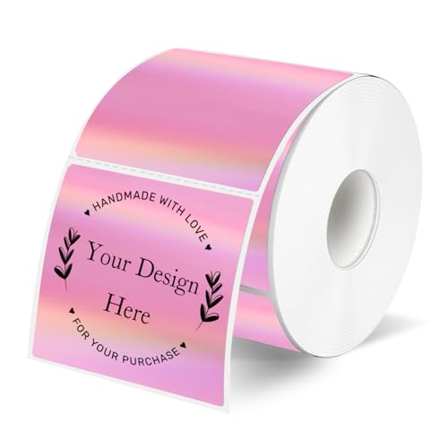 Square Thermal Labels Stickers 2" x 2", Holographic Pink Thermal Stickers Labels, Glitter Self-Adhesive Direct Thermal Label for Small Business- Perforation Line Design - color: Holographic Pale Pink, size: 2 X 2