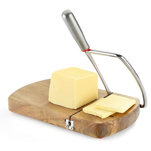 Wooden Cheese Slicer, Cheese Cutter Board with Stainless Steel Blade for Block Cheese, Vegetables, Butter, Sausages, Bread