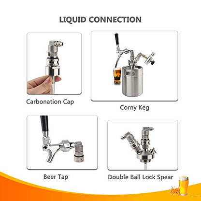 OneBom Ball Lock Disconnect, Gas & Liquid Corny Keg Fittings, MFL 1/4’’ Threaded with 5/16’’ Stainless Steel Barbed & Hose Clamp (MFL Thread) - color: MFL Thread