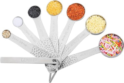 Measuring Cups and Spoons Set 14, Metric & US 18/8 Stainless Steel Measuring Cups and Spoons Set, Dry & Liquid Metal 6 Measure Cups & 7 Measure Spoons w/Leveler for Kitchen & Baking - color: Siliver