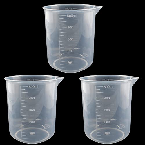Waziaqoc 500ml/17.1oz Plastic Graduated Beaker, 3 Pack | Transparent PP, Measuring Cup, Mixing Cup, Kitchen Lab - color: 3pcs, size: 500 ml