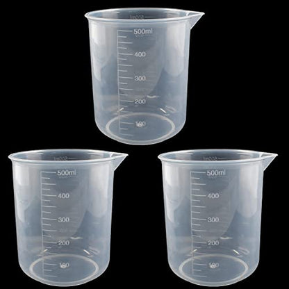 Waziaqoc 500ml/17.1oz Plastic Graduated Beaker, 3 Pack | Transparent PP, Measuring Cup, Mixing Cup, Kitchen Lab - color: 3pcs, size: 500 ml