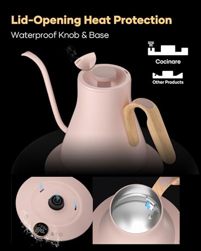 Cocinare Gooseneck Electric Kettle, ±1°F Precise Temperature Control, 1500W Fast Heating, Pour Over Coffee & Tea Kettle with Brew Timer & Keep Warm, Stainless Steel, 0.9L (Munch Pink) - color: Munch Pink