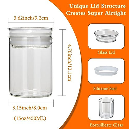 ZENS 15oz Glass Food Storage Jars Set of 3, Clear Glass Canisters with Airtight Lids, Small Container Spice Jars for Kitchen Herbs, Sugar, Blooming Tea, Candy - size: 4-15oz 3Pack