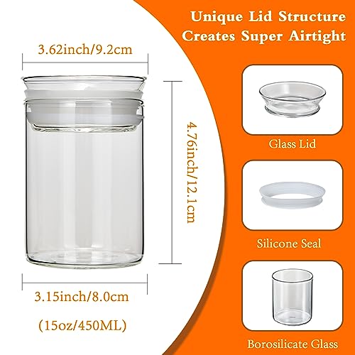 ZENS 15oz Glass Food Storage Jars Set of 3, Clear Glass Canisters with Airtight Lids, Small Container Spice Jars for Kitchen Herbs, Sugar, Blooming Tea, Candy - size: 4-15oz 3Pack