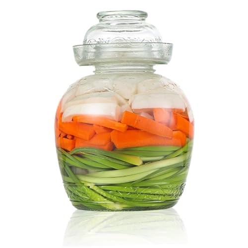 Pickle Container 2.5 L Food Grade Fermentation Jar Kimchi Containers with Bowl Cap Transparent Glass Jar with Lid Fermentation Kit for Pickling Kimchi Sauerkraut, Containers - color: 2.5l