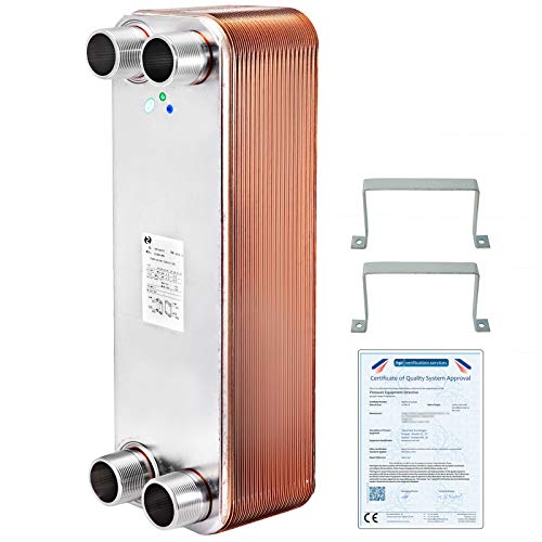 BestEquip Heat Exchanger 3"x7.5" 40 Plates Brazed Plate Heat Exchanger 316L 3/4" MPT Heat Exchanger B3-12A Beer Wort Chiller for Hydronic Heating - size: 40