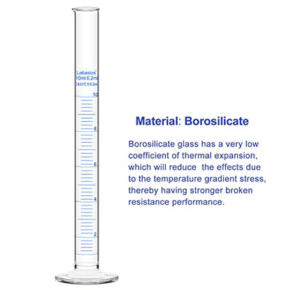 Labasics 4-Pack Borosilicate Glass 10 ml Heavy Wall Graduated Cylinder Measuring Cylinder - size: 10 ml