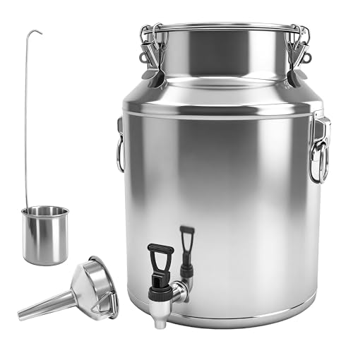 Milk Can 15L Milk Container 304 Stainless Steel Milk Jug Bucket Wine Pail Bucket Bottle 4 Gallon Container Storage with Faucet & Sealed Lid for Grain Wine Liquid - size: 15L