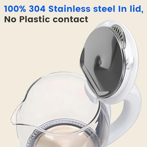 Household Electric Kettle, All 304 Stainless steel and No Plastic Contact, Automatic Shut-off,Borosilicate glass Visual Boiling, 2.0L Water Boiler & Tea Kettle Perfect For Tea & Coffee (pure white)