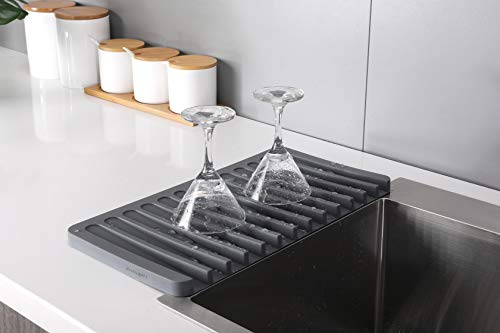 Self-Draining 2 in 1 Silicone Drying Mat and Trivet by Modern Joe's. Premium Space Saving Dish and Glassware Silicone Mat. Made from Food-grade, Dish Washer Safe and Heat Resistant (Gray) - color: Gray