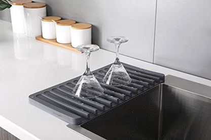 Self-Draining 2 in 1 Silicone Drying Mat and Trivet by Modern Joe's. Premium Space Saving Dish and Glassware Silicone Mat. Made from Food-grade, Dish Washer Safe and Heat Resistant (Gray) - color: Gray