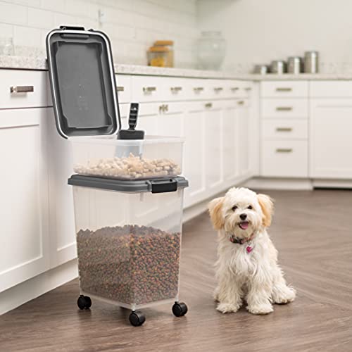 IRIS USA 30 lbs & 11 lbs Combo Airtight Dog Food Storage Container, Stackable Treat Box, 2-Cup Scoop, Wheels, Keep Fresh, Easy Mobility, Dark Gray - color: Dark Gray