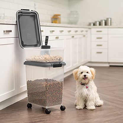 IRIS USA 30 lbs & 11 lbs Combo Airtight Dog Food Storage Container, Stackable Treat Box, 2-Cup Scoop, Wheels, Keep Fresh, Easy Mobility, Dark Gray - color: Dark Gray