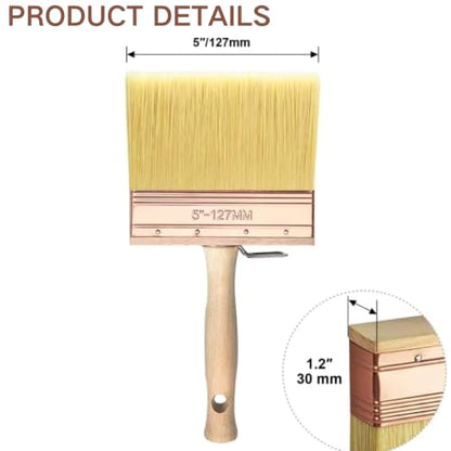 Deck Stain Brush 5", Attachable Paint Brush with Wooden Handle | Ergonomic wooden handle, Soft shed-resistant bristles, Detachable design, Washable & reusable, For furniture refinishing - color: 5 Inch