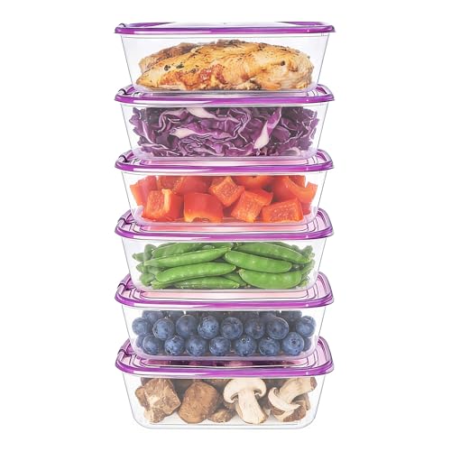 KIGI Plastic Food Containers, Snap-on Lids, BPA-Free, Vented & Microwave Safe for Leftovers, Stackable, Lightweight & Portable for on-the-go (5.4 Cup 6 PACK) - size: 5.4 Cup | 44 OZ