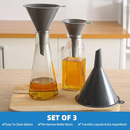 Plastic Kitchen Funnel Set of 3, Round Kitchen Funnels for Filling Bottles, Durable and Multifunctional Funnels for Filling Canning, Cooking, Lab or Car Oil (Gray) - color: Gray