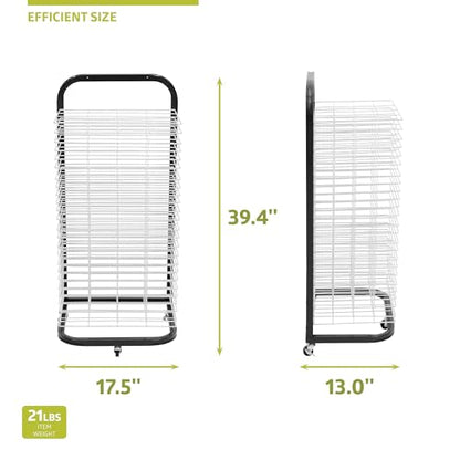 Pearington 25-Shelf Mobile/Wall Mountable Art Drying Rack for Art Studios & Classrooms, 13" D x 17.5" W x 39.4" H, Black/White - color: Black, size: 25 Shelves