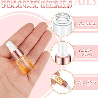 Didaey 200 Pcs 1/2/3/5/10/15 ml Mini Glass Oil Dropper Bottle Bulk, Clear Essential Small Empty Bottles Sample Containers Perfume Liquid Vials with Cap for Traveling (3 ml,Rose Gold) - color: Rose Gold, size: 3 ml