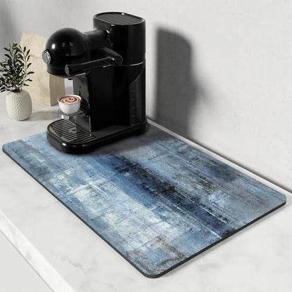 Dish Drying Mat for Kitchen Counter, Blue and Grey Abstract Art, Absorbent Quick Dry Pad with Rubber Backing, Draining Mat Dish Rack Pad for Dishes, Utensils, Countertops, Sinks 12" x 20 - color: Blue and Grey