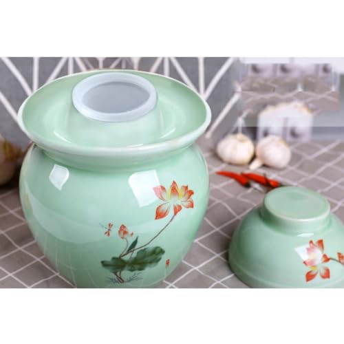 GVILTY Large Ceramic Pickle Jar with Lids, Green Traditional Chinese Porcelain Pickle Jar,Ceramic Fermentation Crock with Water Seal Airlock Lid,Sauerkraut Crock 3.5kg - size: 3.5kg