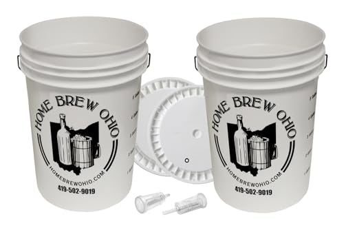 Home Brew Ohio 6.5 Gallon Fermenting Bucket with Grommeted Lid and Three-Piece Airlock - Set of 2
