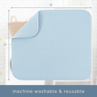 S&T INC. Dish Drying Mat, 16” x 18”, Absorbent Microfiber Kitchen Counter Mat, Dish Drying Pad for Dishes, Utensils, Pots and Pans, Large, Sky Blue - size: 16" x 18"