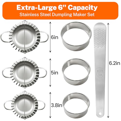 3-in-1 Dumpling & Empanada Maker Set - 3.74"/5"/6" with Cutters & Scoop | 304 stainless steel, rust-proof & durable. Multi-cuisine: dumplings, empanadas, pierogies. No skills needed. Dishwasher safe. - size: large