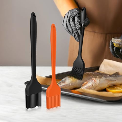 2 Pack Basting Brushes Silicone Heat Resistant Pastry Brushes Spread Oil Butter Sauce Marinades for BBQ Grill Barbecue Baking Kitchen Cooking (Black+Orange)