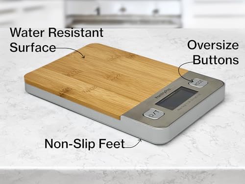 Bamboo Platform Digital Kitchen Scale - for Food Coffee Lab - LCD Display gram Ounces lb:oz - 11 LB/5 KG Capacity - Battery Included - Natural by The Display Guys - color: Bamboo