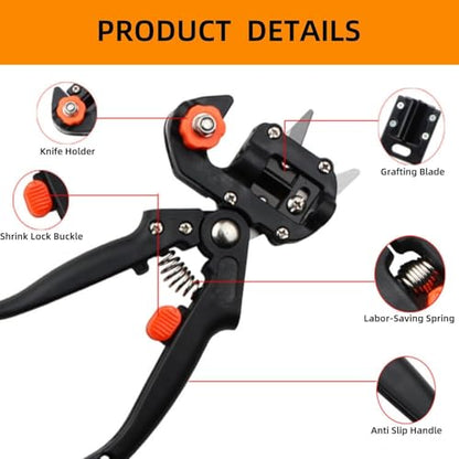2 in 1 Garden Grafting Tool Kit with 2 Replacement Blades and 1 Grafting Base,Professional Gardening Pruning Tool Set,for Plant Branch Vine Fruit Tree Cutting,Grafting & Trimming