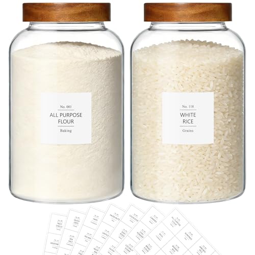 KEYWING 1 Gallon Large Glass Jars With Airtight Lid, 2Pcs Glass Food Storage Containers With Lids, Flour Rice Contianers for Pantry Kitchen Organization Egg Cookie Sugar Cereal (128 oz /3800ml) - size: 1 Gallon