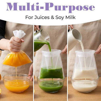 Nut Milk Bag,Reusable Fine Mesh Strainer Bag Nylon Food Grade Soy Milk Filter Bags Multi-Purpose Food Strainer for Nut Milks Brewing & Juice Extraction(200mesh)