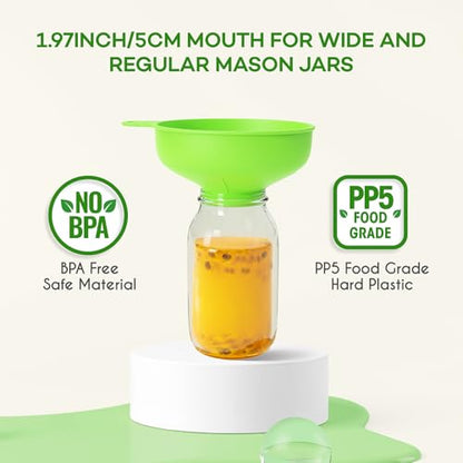 Pisol Wide Mouth Versatile Funnel, Canning Funnels for Kitchen Use, Plastic Cooking Funnel Set with 4 Size Spouts and 2 Strainers for Filling Different Bottles, Green