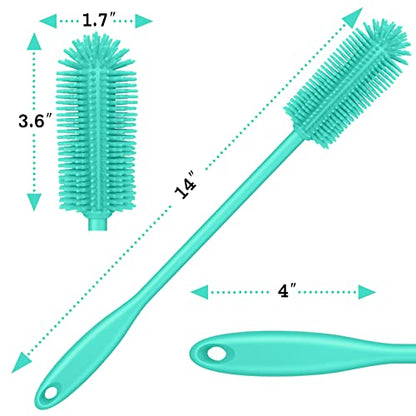 Silicone Bottle Brush, Water Bottle Cleaner Brush with Long Handle, Perfect for Cleaning Narrow Neck Containers, Vacuum Sports Bottle, Tumblers, Flask, Glassware (1 Pack, Teal) - color: Teal