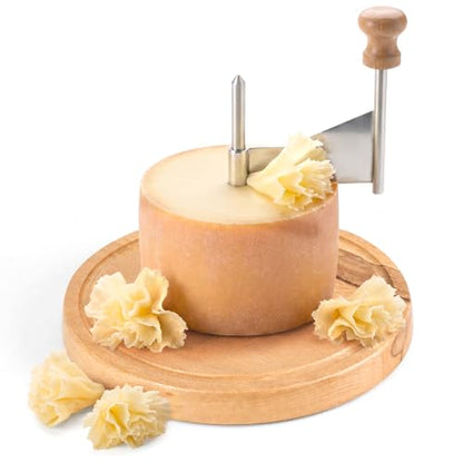 Cheese Curler Wheel, Stainless Steel Curly Cheese Shaver Flower Maker Slicer with Cutter Blade Wooden Base for Restaurants Cafes Dessert Kitchen Use Tools Utensils Gadgets Accessories