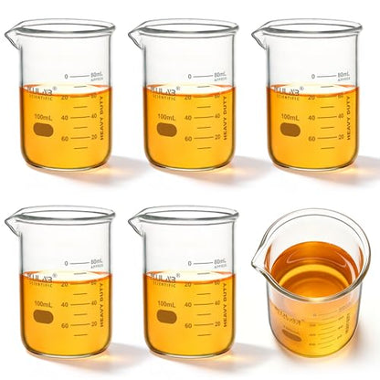 ULAB Scientific Glass Beaker Set, Vol.100ml, Shot Glass, 3.3 Borosilicate Griffin Low Form with Printed Graduation, Pack of 6, UBG1014 - style: Vol.100ml,Pack of 6