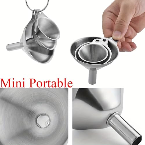 3-Pack Stainless Steel Funnel Set - Small Mouth Funnels for Wine, Oil, Liquor & Kitchen Liquids, Food Grade Metal Funnels for Efficient Pouring, Dishwasher Safe Bar & Home Accessories