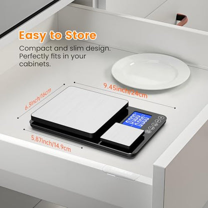 KKZ 0.001oz/33lb Kitchen Scale, Dual Platform Food Scale Grams and Ounces for Weight Loss Baking Cooking Meal Prep Sourdough Bread, Stainless Steel - size: AAA battery version