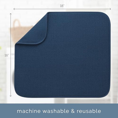 S&T INC. Dish Drying Mat, 16” x 18”, Absorbent Microfiber Kitchen Counter Mat, Dish Drying Pad for Dishes, Utensils, Pots and Pans, Large, Navy - size: 16" x 18"