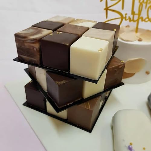 OCPO Kitchen 3D Cube Silicone Mold for Baking Mousse Cake, Square Baking Molds for Chocolate Candy Pastry Truffle Cupcake Jelly Cookie Pudding, Square Shape (15-Cavity) - style: Small Cube (15-Cavity)